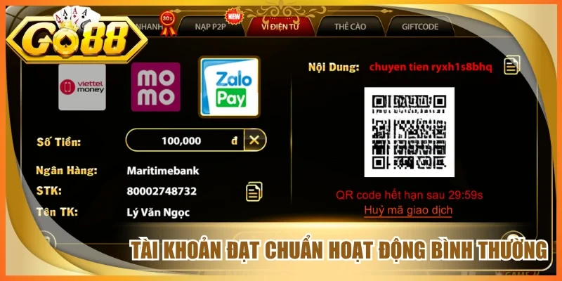 Tài khoản đạt chuẩn hoạt động bình thường